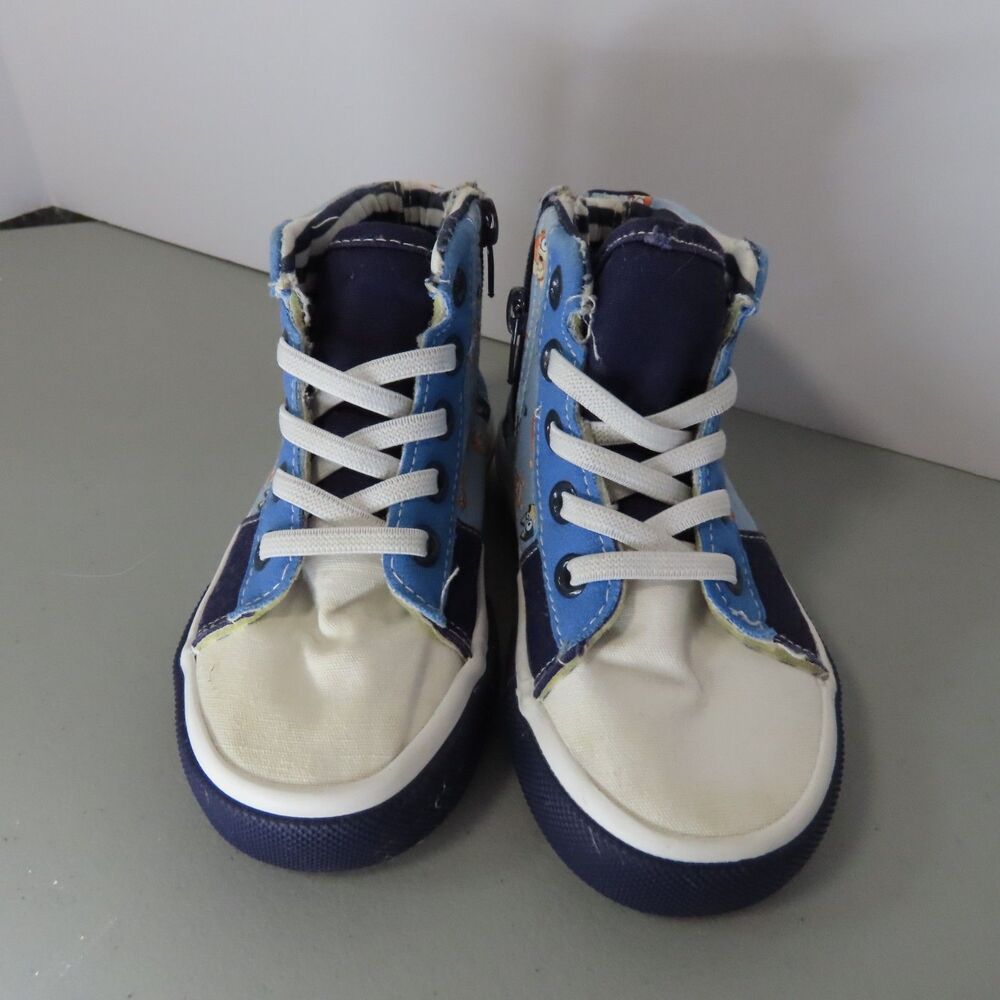 Bluey Kids High Top Sneakers Size 9 Blue Cartoon Print Zip Up Shoes